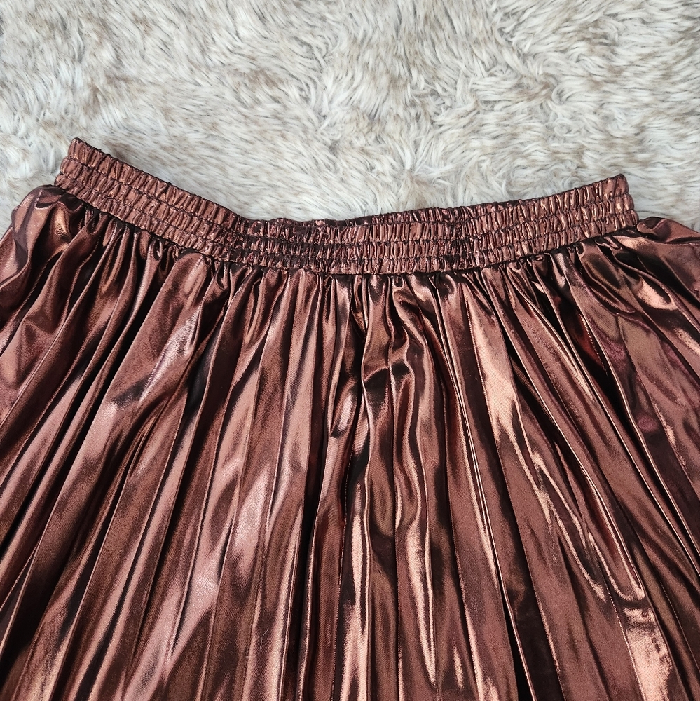 Free People En Saison Metallic Midi Skirt In Bronze Women's Size Large - Picture 6 of 10